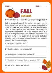 English Worksheet: Seasons of the year - Fall reading