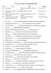 English Worksheet: Practise with say, tell, speak and talk 1