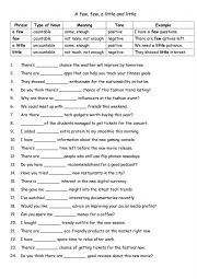 English Worksheet: A few, few, a little and little 3