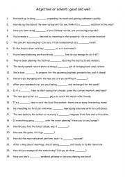 English Worksheet: Adjective or adverb good and well 3