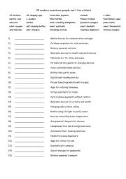 English Worksheet: A1+-A2+ 25 modern inventions people can�t live without