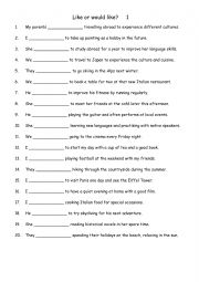 English Worksheet: Like or would like   1