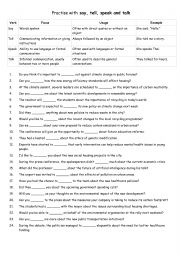 English Worksheet: Practise with say, tell, speak and talk 4