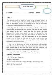 English Worksheet: Test comprehension and writing 9th form