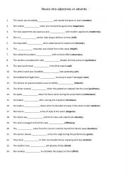 English Worksheet: Nouns into adjectives or adverbs  6