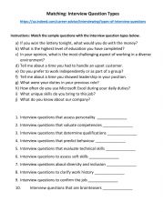 English Worksheet: Types of Interview Questions