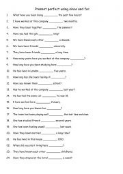 Present perfect using since and for 3