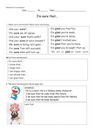 English Worksheet: I am sure writing and talking practice