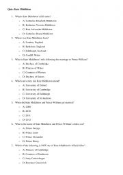 English Worksheet: Kate Middleton - a 20-question quiz