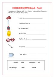 English Worksheet: Describing materials part 2