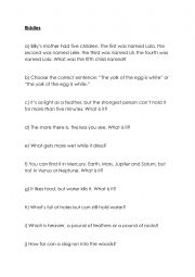 English Worksheet: Riddles