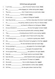 English Worksheet: Infinitives and gerunds 1