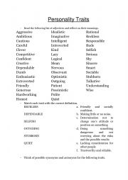 Personality Traits - Vocabulary list & exercises