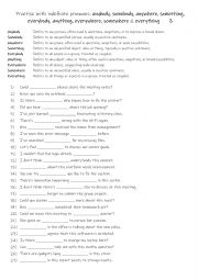 English Worksheet: A2-B1 Practise with indefinite pronouns anybody, somebody, anywhere, something, everybody, anything, everywhere, somewhere & everything   3