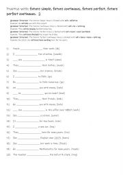 English Worksheet: A2-B1 Practise with future simple, future continuous, future perfect, future perfect continuous.  2