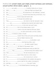 English Worksheet: A2-B1 Practise with present simple, past simple, present continuous, past continuous, present perfect, future simple & going to  2