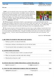 English Worksheet: READING COMPREHENSION QUIZ