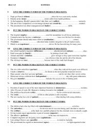 English Worksheet: SUFFIXES