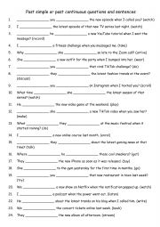 English Worksheet: Past simple or past continuous questions and sentences 2