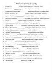 English Worksheet: Nouns into adjectives or adverbs  3