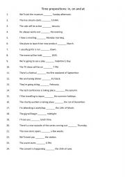 English Worksheet: Time prepositions in, on and at  3