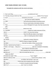 English Worksheet: ENGLISH EXERCISE ON VERB TENSES 