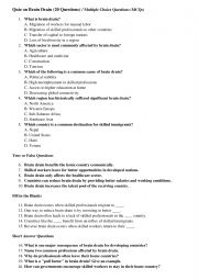 English Worksheet: Brain drain - a quiz with answers