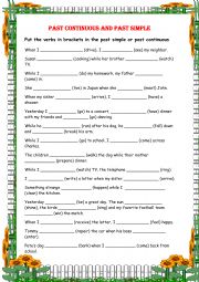 English Worksheet: Past continuous and past simple