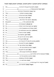 English Worksheet: Present simple present continuous, present perfect & present perfect continuous