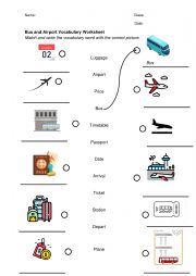 English Worksheet: Bus and Airport Vocabulary Worksheet