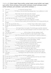 English Worksheet: Practise with: future simple, future perfect, present simple, present perfect, past simple, past perfect, future continuous, future perfect continuous, present continuous, present perfect continuous, past continuous & past perfect continuous. 3