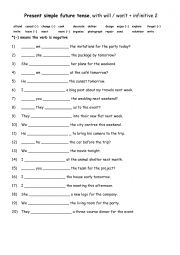 Present simple future tense, with will  wont + infinitive  2