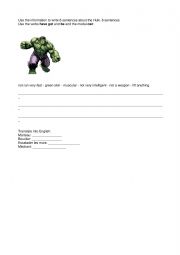 English Worksheet: Writing description superheroes