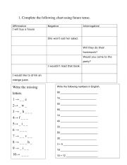 English Worksheet: Simple future and numbers