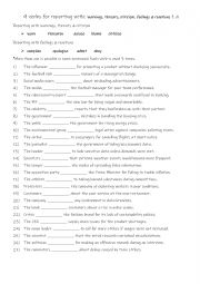 English Worksheet: 9 verbs for reporting with warnings, threats, criticism, feelings & reactions 1 a