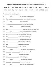 English Worksheet: Present simple future tense, with will  wont + infinitive  1