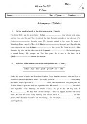 English Worksheet: Test, 7th form mid2