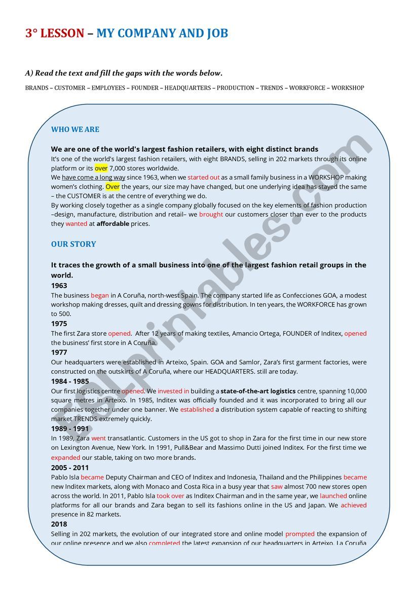 Company & Job worksheet