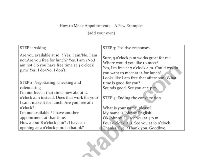 My English Class Meeting ( clock instructions)