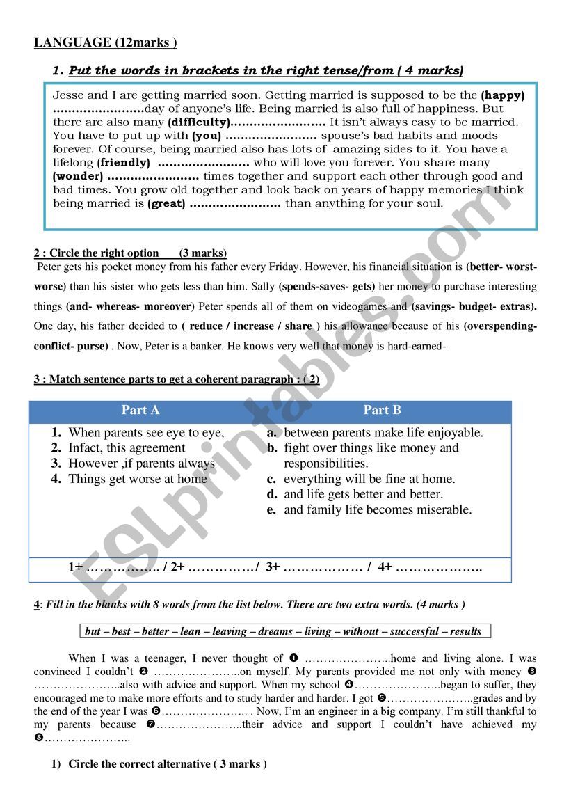 9th form mid term test 1 language