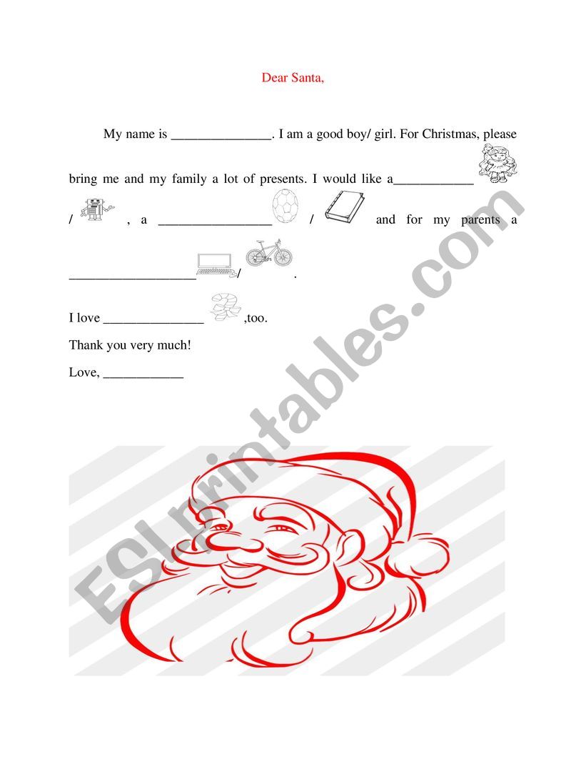 Dear Santa - letter worksheet