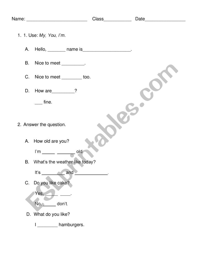 Basic English Test For Beginners Worksheet ESL Worksheet By 