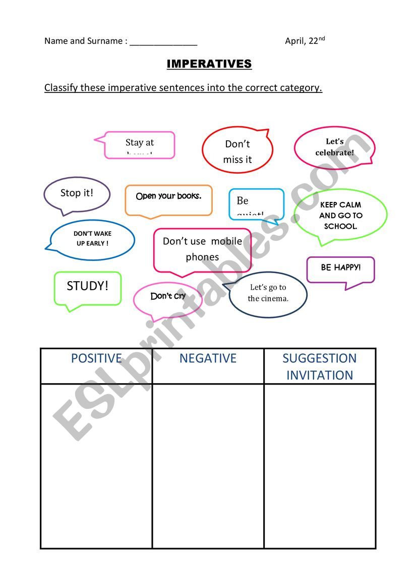 imperative and suggestions worksheet