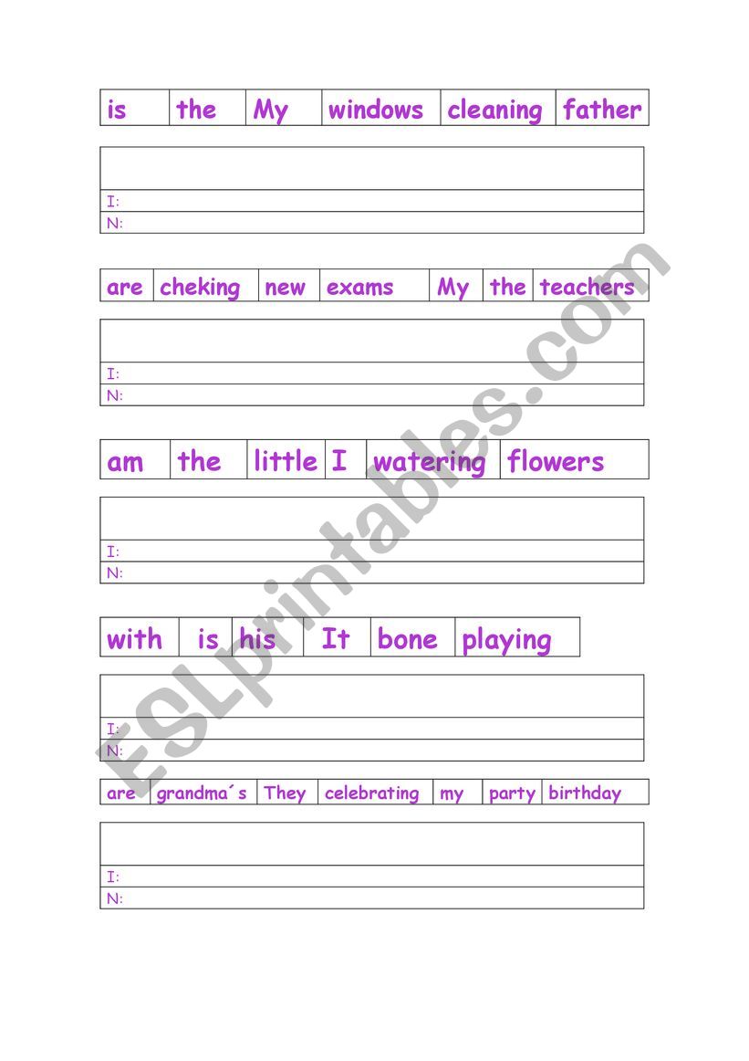 Unscramble Sentences Present Continuous ESL Worksheet By 