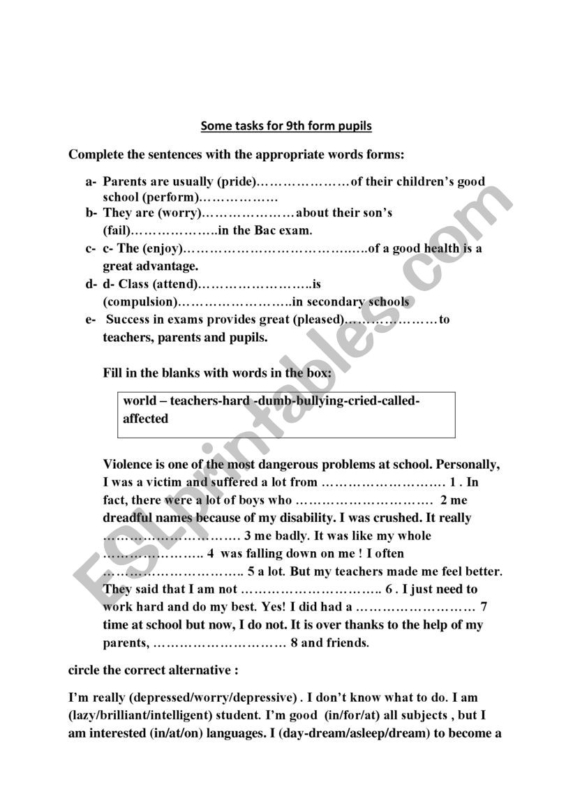 Module 2 9th form worksheet