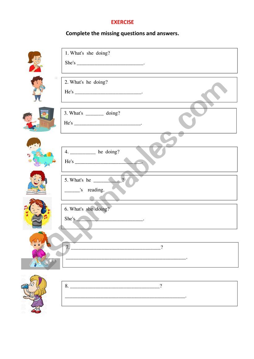 Whatï¿½s he doing? - ESL worksheet by August