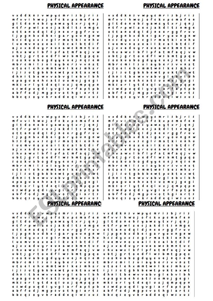 Appearance Wordsearch ESL Worksheet By Letaher1