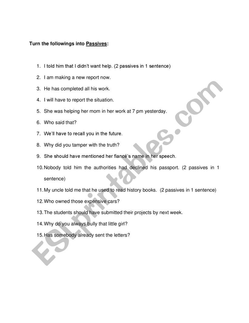 Passive Voice Exercise worksheet