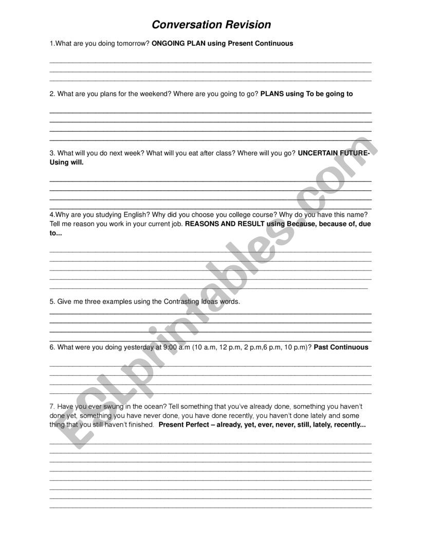 Grammar REview worksheet