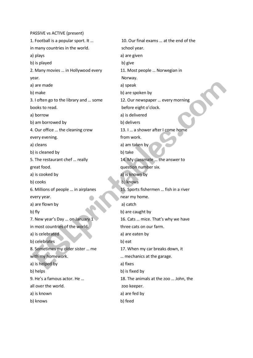 passive active worksheet